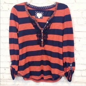ANTHROPOLOGIE /postmark striped ruffled henley top